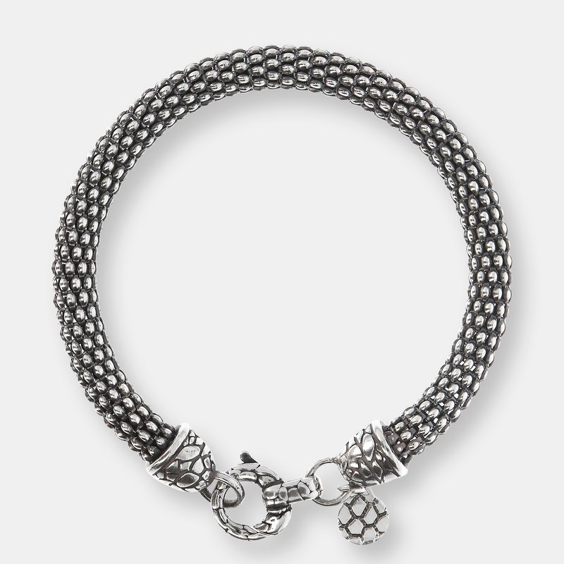 Albert M. Korean Chain Bracelet With Texture Closure In Grey