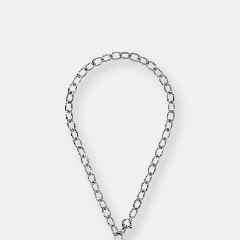 Shop Albert M. Necklace With Stone Pendant And Texture Chain In Grey