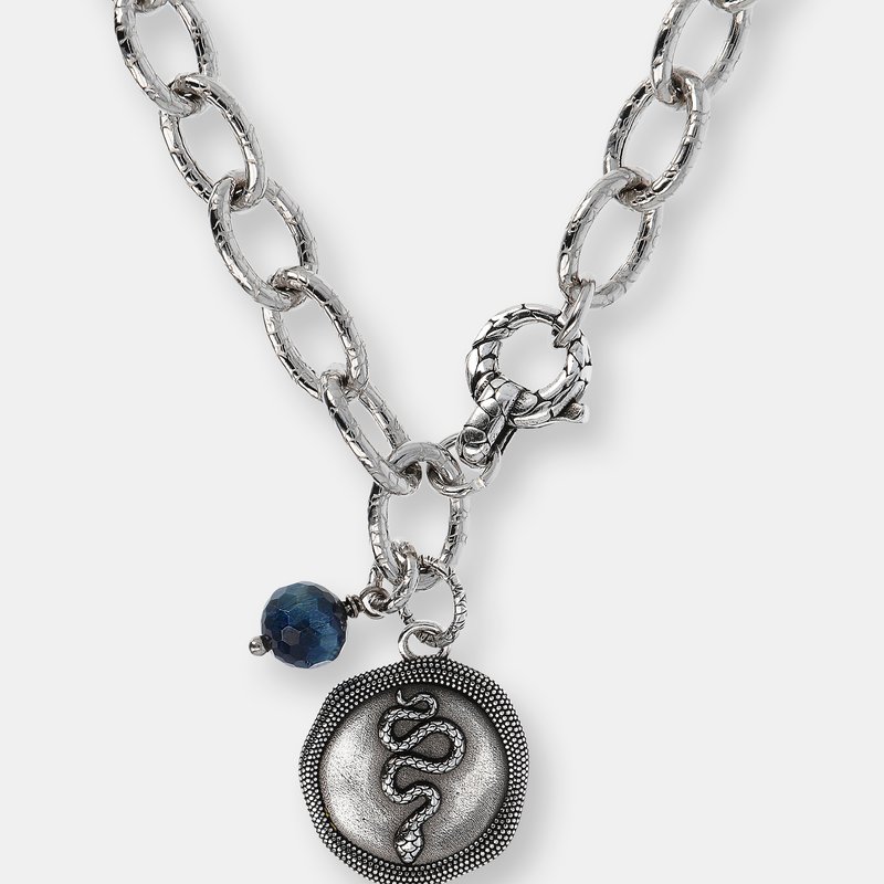 Albert M. Necklace With Stone Pendant And Texture Chain In Grey