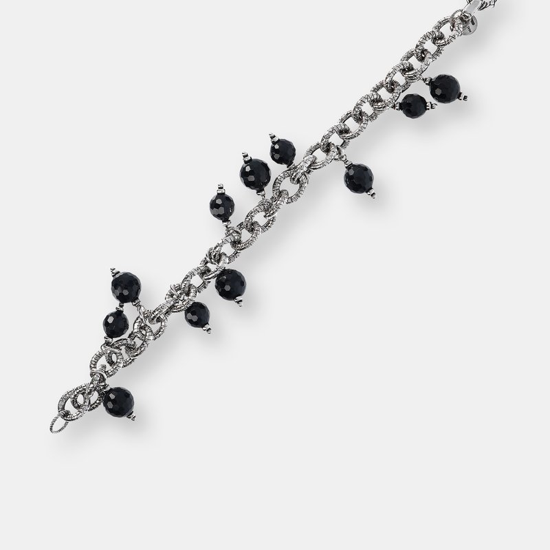Shop Albert M. Silver Bracelet With Black Spinel Charm In Grey