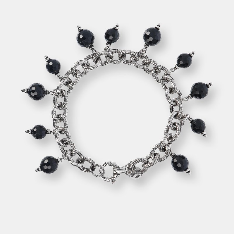 Albert M. Silver Bracelet With Black Spinel Charm In Grey