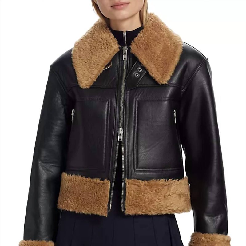 Shop A.l.c Aspen Vegan Leather Sherpa-trim Jacket In Black