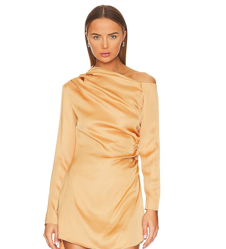 Shop A.l.c Women's Jamie Tawny Gold Side Ruched Long Sleeve Mini Dress In Yellow