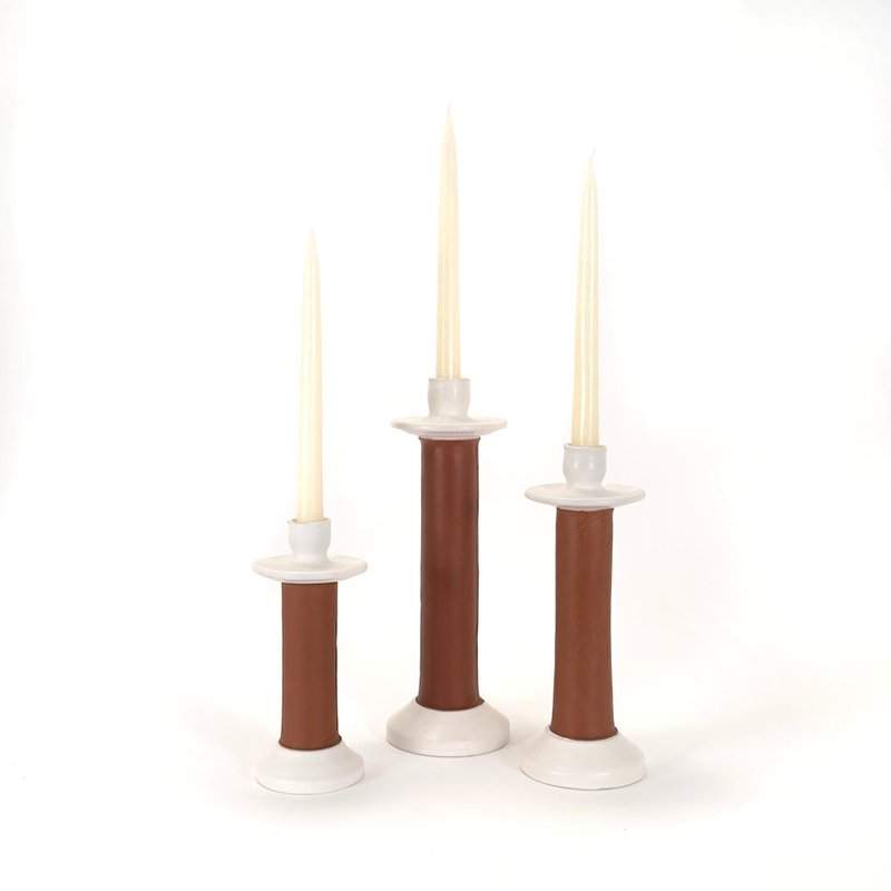 Alcantara-frederic Leather-wrapped Candle Holder In Brown