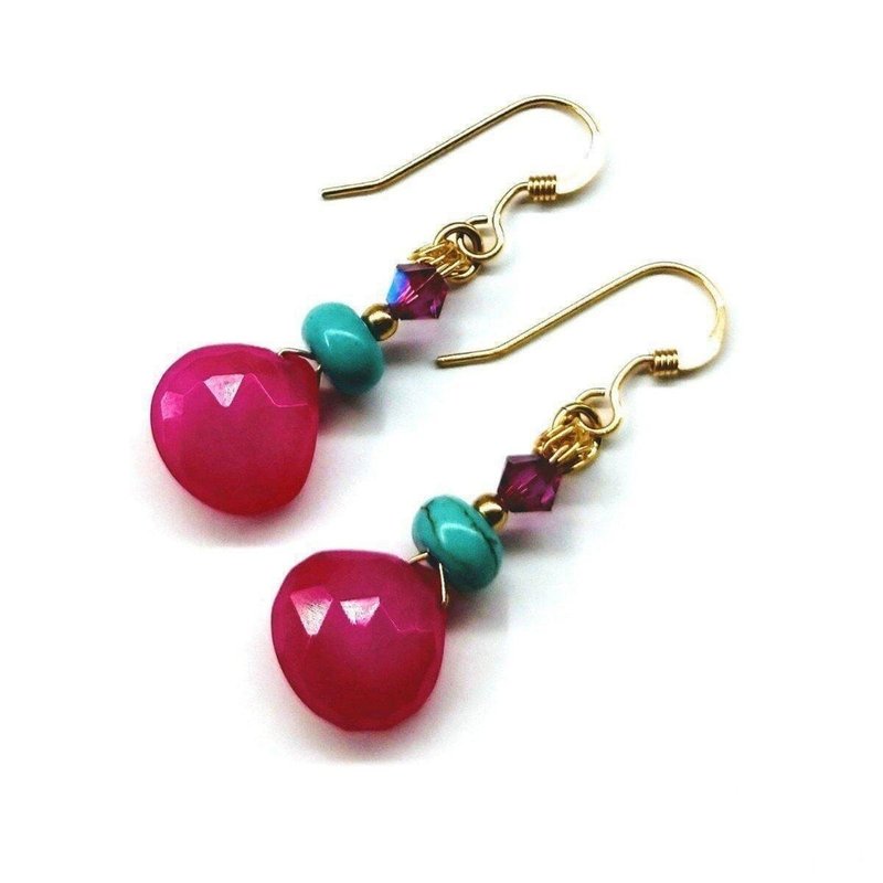 Alexa Martha Designs 14 Kt Gold Filled Wire Wrapped Pink And Turquoise Drop Gemstone Earrings