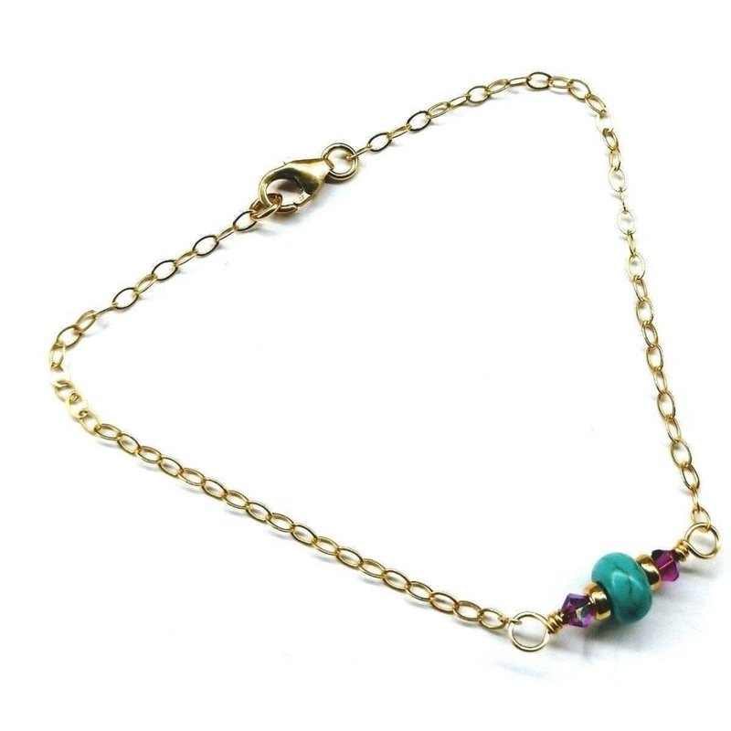 Alexa Martha Designs 14k Gold Filled Pink And Turquoise Gemstone Dainty Bracelet