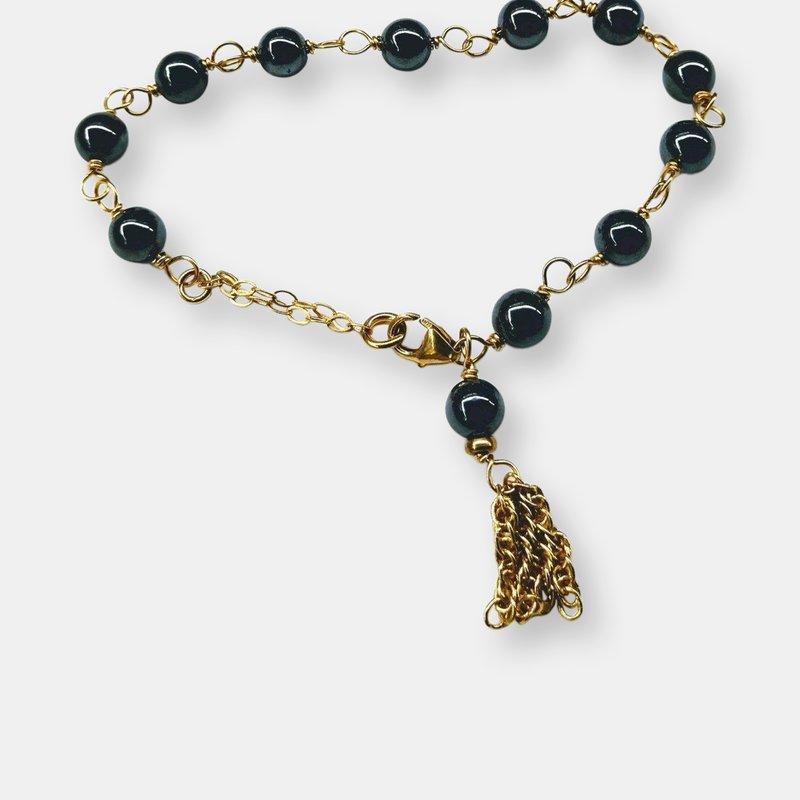 Alexa Martha Designs Adjustable 14 Kt Gold Filled Hematite Gold Chain Tassel Bracelets