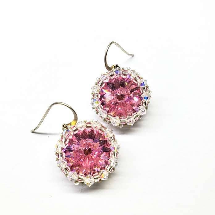 Alexa Martha Designs Beaded Pink Crystal Halo Earrings