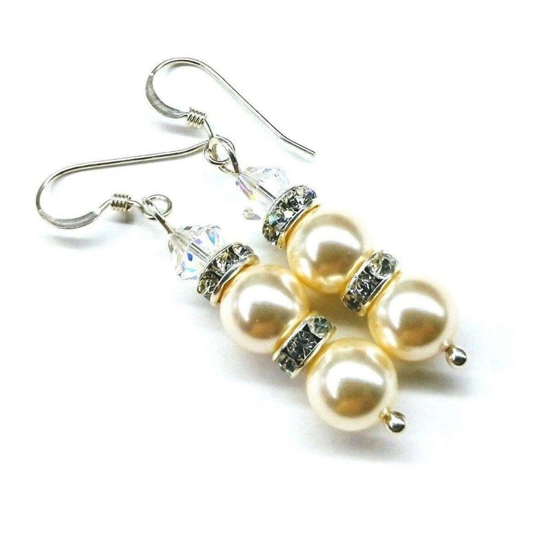 Alexa Martha Designs Bridal Sterling Silver Stacked Crystal And Pearl Earrings In Grey