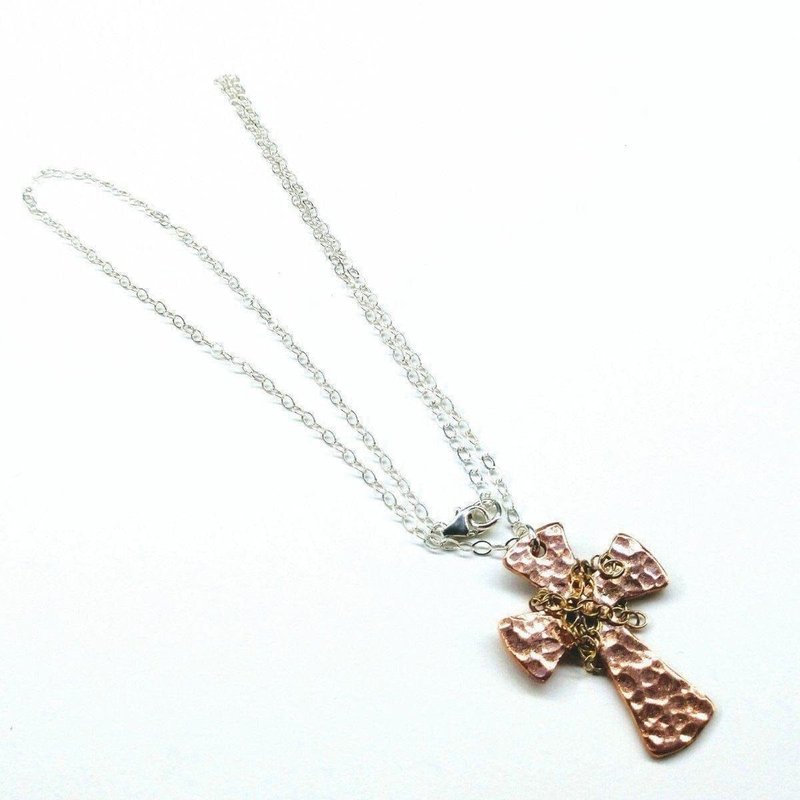 Alexa Martha Designs Chained Hammered Copper Cross Necklace For Him Or Her In Grey