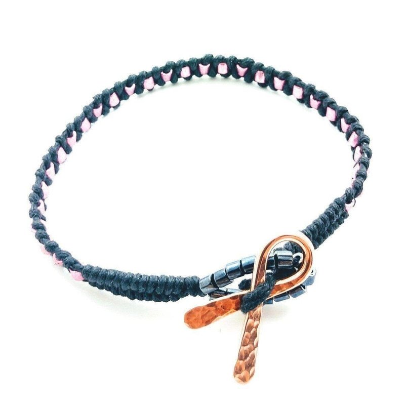 Alexa Martha Designs Copper Breast Cancer Awareness Ribbon Bracelet In Blue