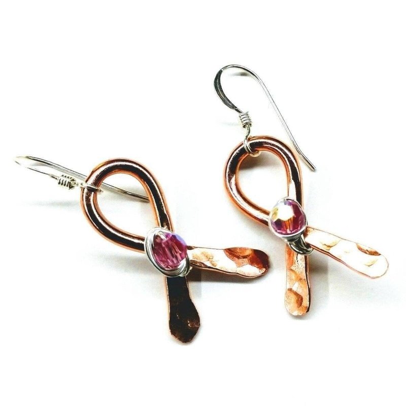 Alexa Martha Designs Copper Breast Cancer Awareness Ribbon Earrings In Gold