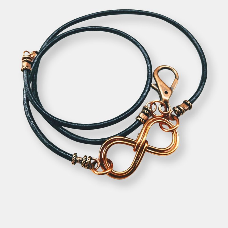 Alexa Martha Designs Copper Double Infinity Gender Neutral Leather Wrap Bracelet In Brown
