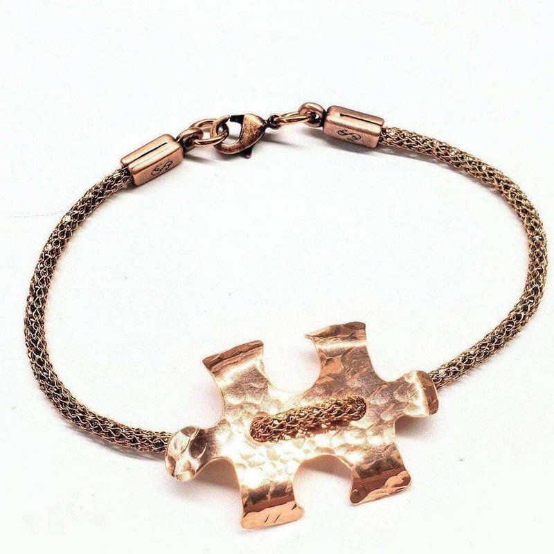 Alexa Martha Designs Copper Puzzle Piece Button Viking Knit Autism Awareness Bracelet In Brown