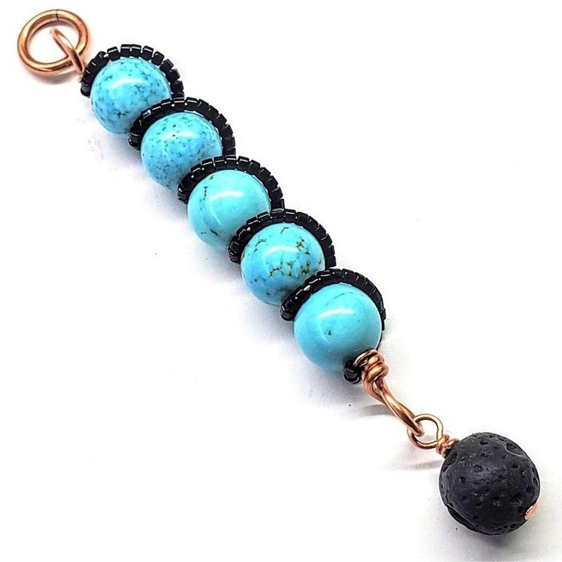 Alexa Martha Designs Copper Spiral Turquoise Wand Pendant With Essential Oil Lava Rock Bead Charm In Blue