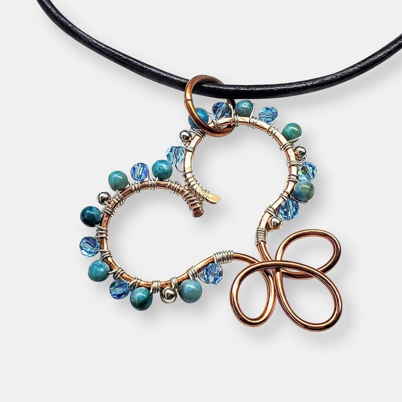 Alexa Martha Designs Copper Turquoise Wire Sculpted Heart Necklace In Blue