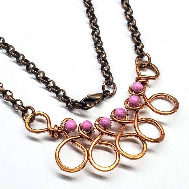 Alexa Martha Designs Copper Wire Wrapped Sculpted Pink Gemstone Necklace In Brown