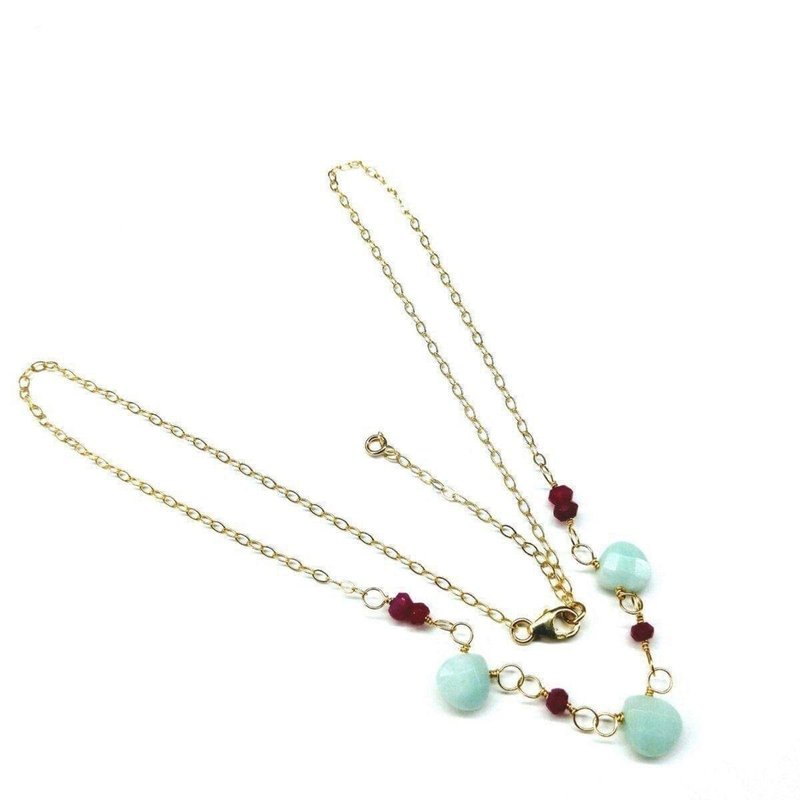 Alexa Martha Designs Dainty Gold Chain Mint And Hot Pink Gemstone Necklace