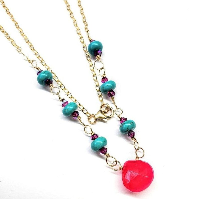Alexa Martha Designs Gold Filled Pink Chalcedony Turquoise Gemstone Drop Necklace