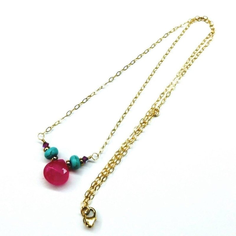 Alexa Martha Designs Gold Filled Turquoise And Pink Gemstone Drop Necklace