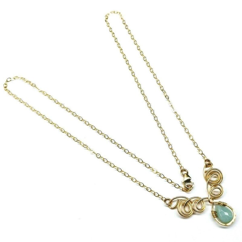 Alexa Martha Designs Gold Filled Wire Sculpted Mint Gemstone Drop Necklace