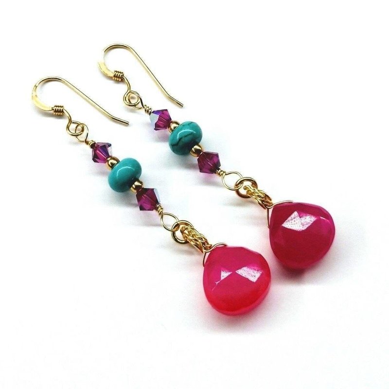 Alexa Martha Designs Gold Filled Wire Wrapped Pink And Turquoise Gemstone Earrings