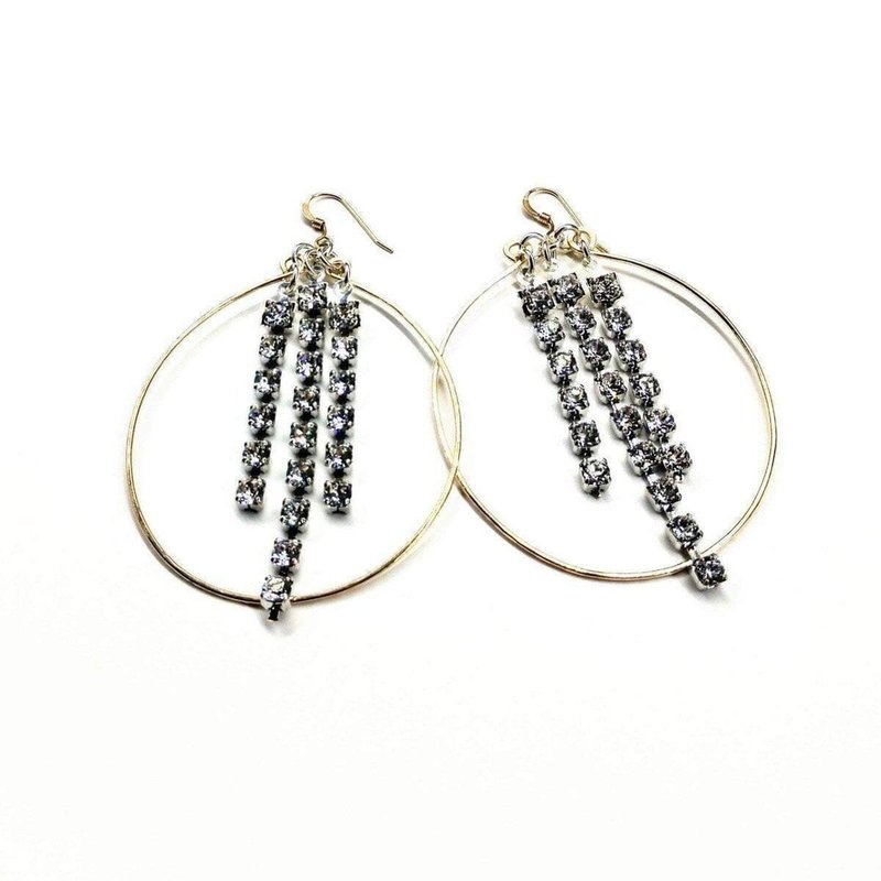 Alexa Martha Designs Gold Oval Hoop Crystal Chain Earrings