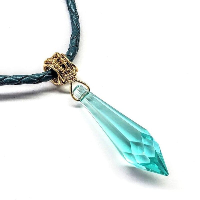 Alexa Martha Designs Gold Wrapped Aqua Crystal Teardrop Leather Choker Necklace In Blue