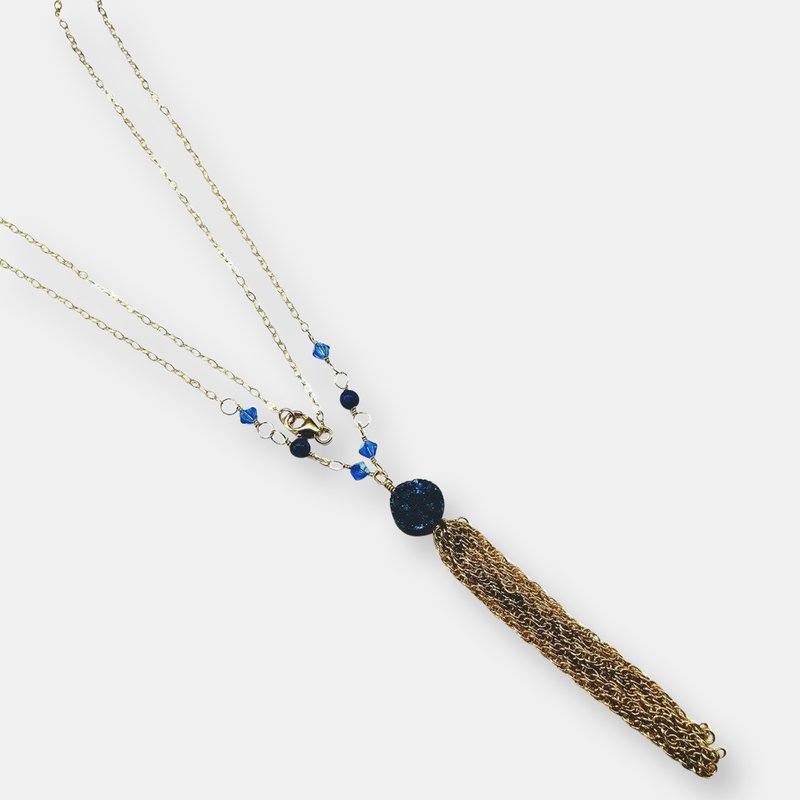 Alexa Martha Designs Golden Blue Druzy Chain Tassel Necklace