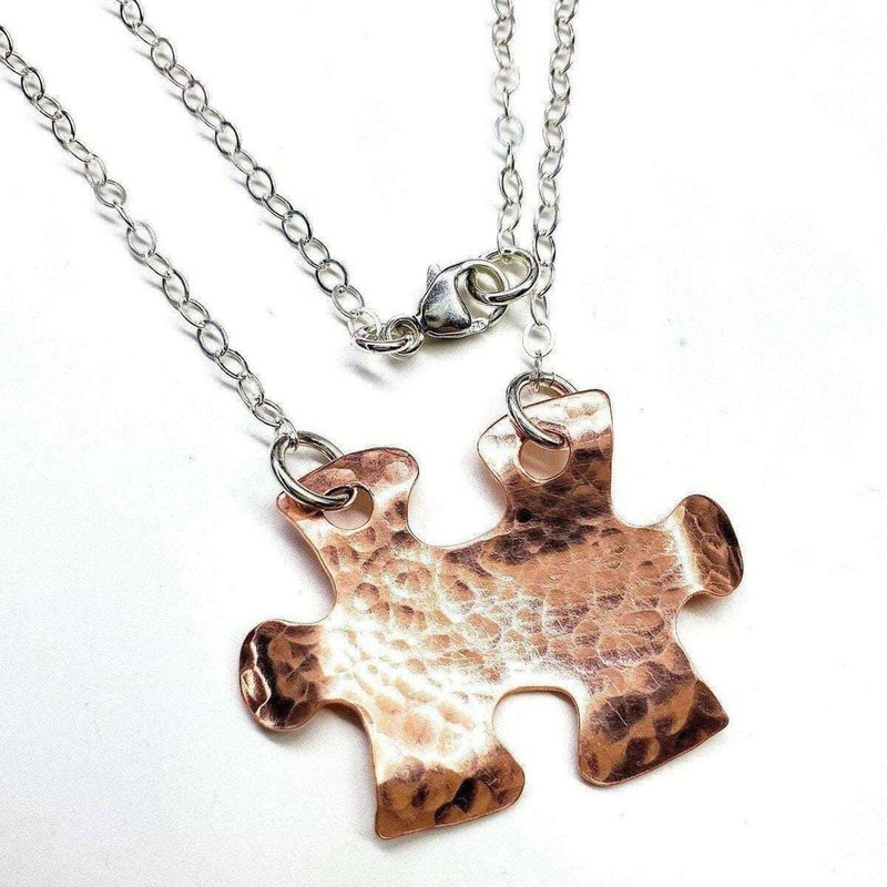 Alexa Martha Designs Handcrafted Autism Awareness Copper Puzzle Piece Necklace In Grey