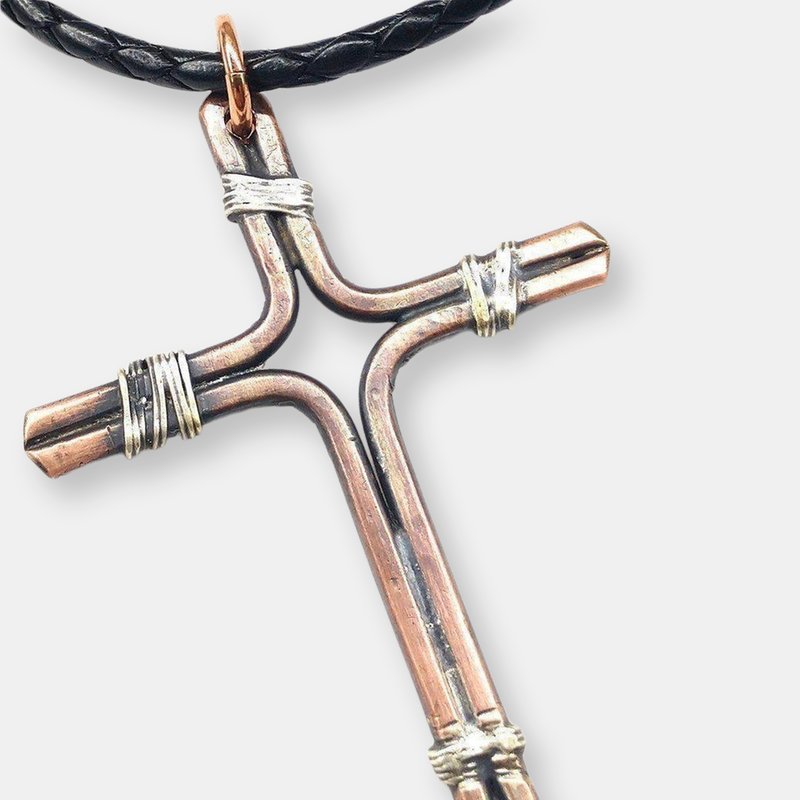 Alexa Martha Designs Handmade Copper And Silver Wire Cross Necklace For Him In Grey