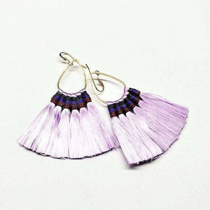 Alexa Martha Designs Hawaii Hula Skirt Fan Tassel Hoop Earrings In Purple