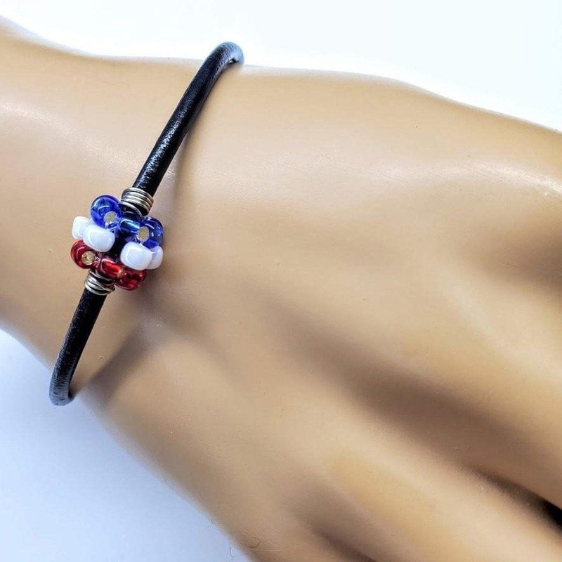 Alexa Martha Designs Him Or Her 4th Of July Beaded Leather Bracelet In Blue