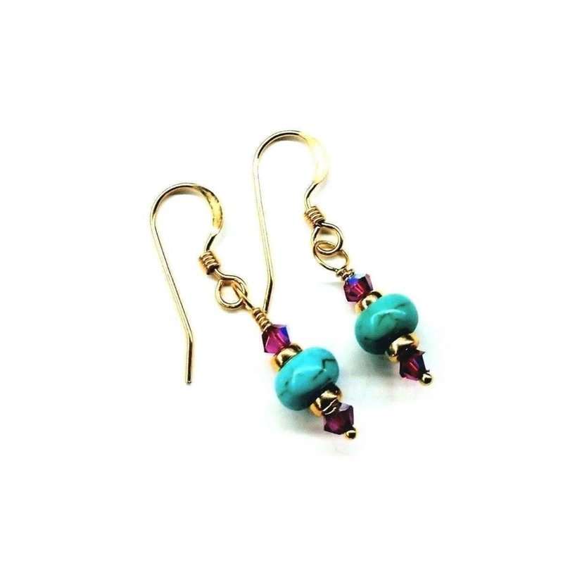 Alexa Martha Designs Hot Pink And Turquoise 14 K Gold Filled Earrings