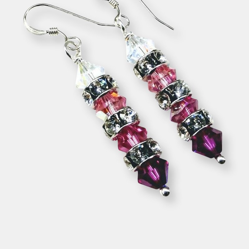 Alexa Martha Designs Hot Pink Ombre Stacked Crystal Sterling Silver Earrings