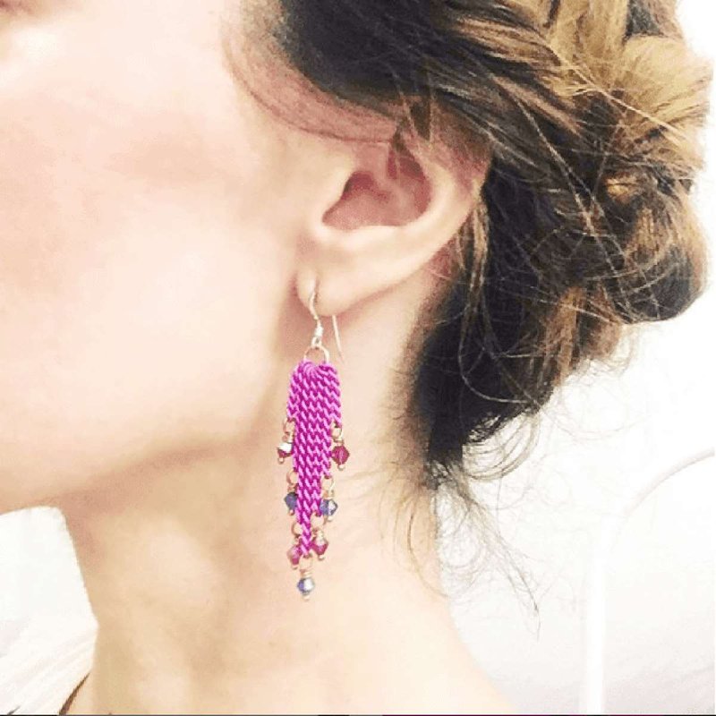 Alexa Martha Designs Hot Pink Tassel Chain Crystal Earrings