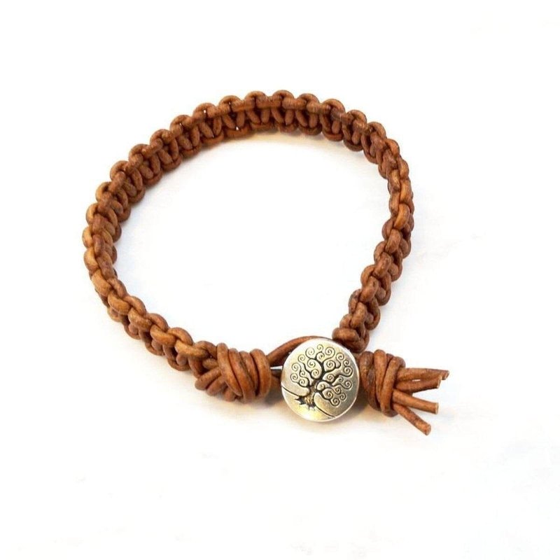 Alexa Martha Designs Large Mens Tree Of Life Earth Colored Macrame Leather Bracelet In Brown