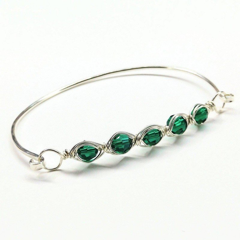 Alexa Martha Designs Large Swarovski Crystal Bar Bangle Bracelet In Green