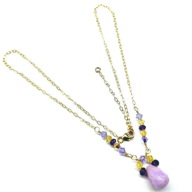 Alexa Martha Designs Lavender Candy Jade Drop Gold Wire Wrapped Necklace