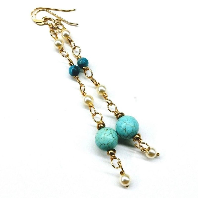 Alexa Martha Designs Long 14 K Gold Filled Turquoise Pearl Earrings