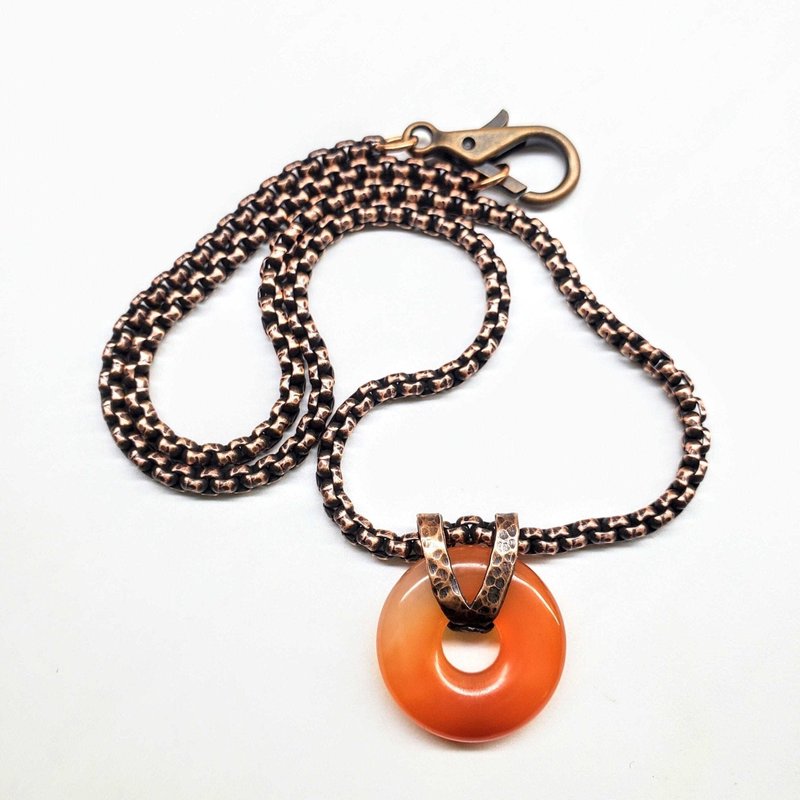 Alexa Martha Designs Men's Carnelian Gemstone Donut Liversaver Copper Necklace In Brown