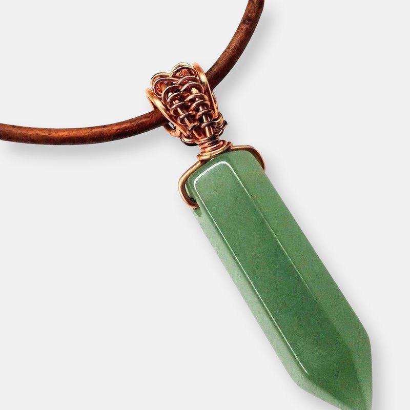 Alexa Martha Designs Men's Rustic Wire Wrapped Pointed Gemstone Crystal Leather Necklace In Green