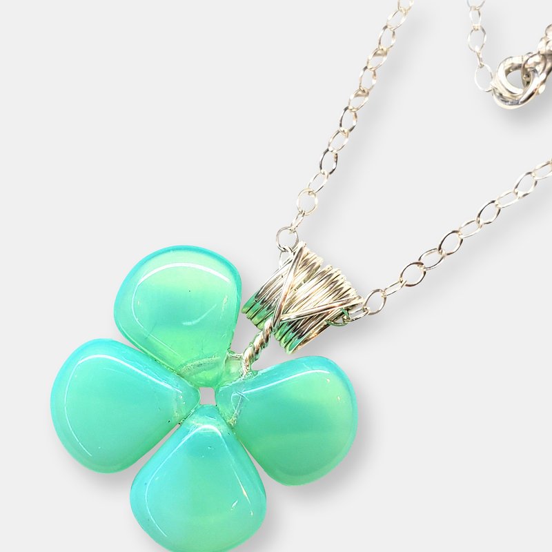 Alexa Martha Designs Mint Green Beaded Sterling Silver Clover Necklace