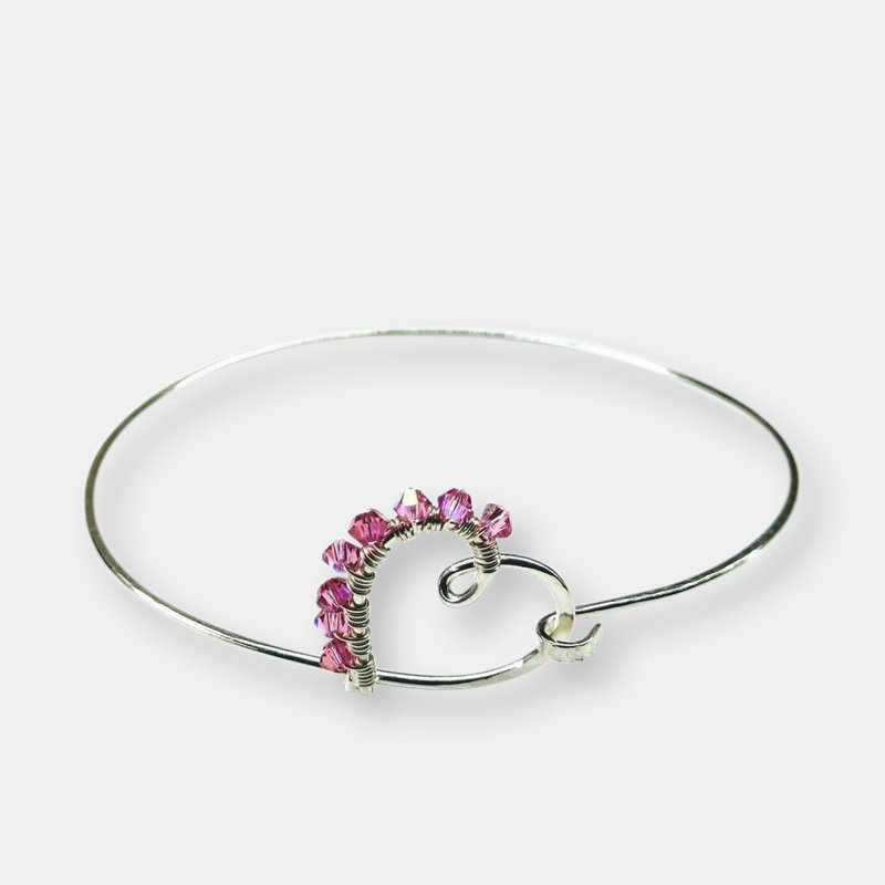 Alexa Martha Designs Pink Crystal Wire Wrapped Heart Bangle In Sterling Silver In Gray