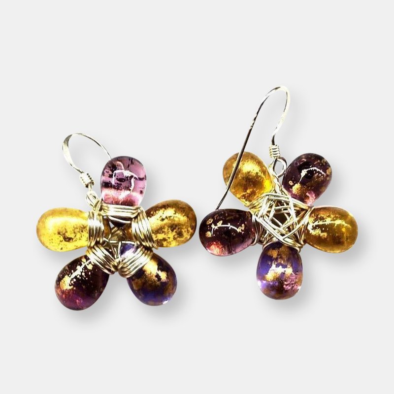 Alexa Martha Designs Purple And Yellow Flower Sterling Silver Earrings