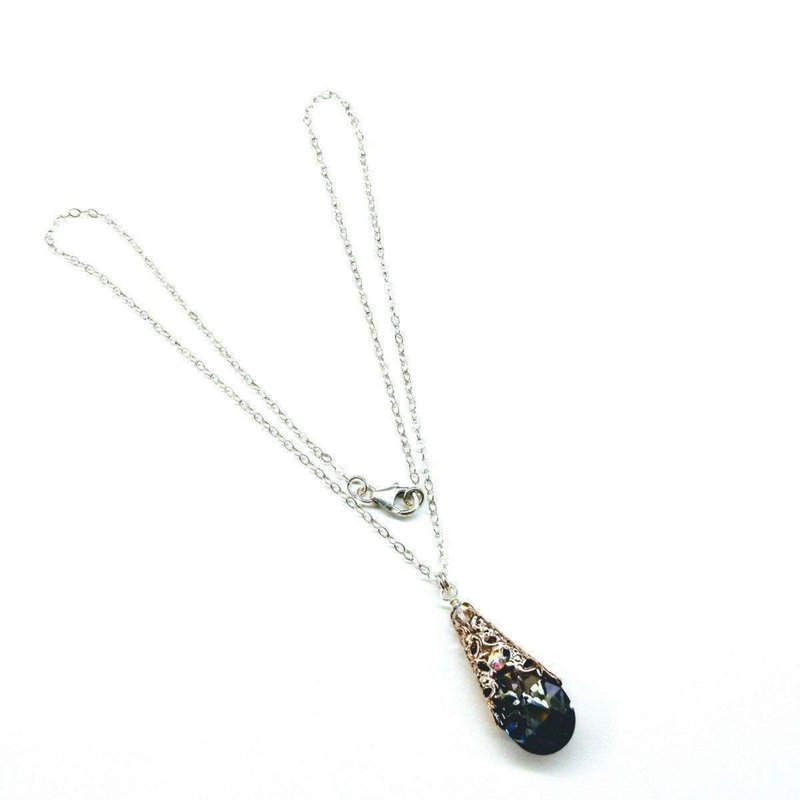 Alexa Martha Designs Rose Gold Filigree Wrap Crystal Black Diamond Pendant Necklace In Grey