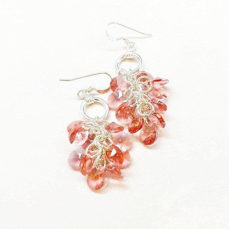 Alexa Martha Designs Rose Peach Crystal Sterling Silver Cluster Earrings In Pink