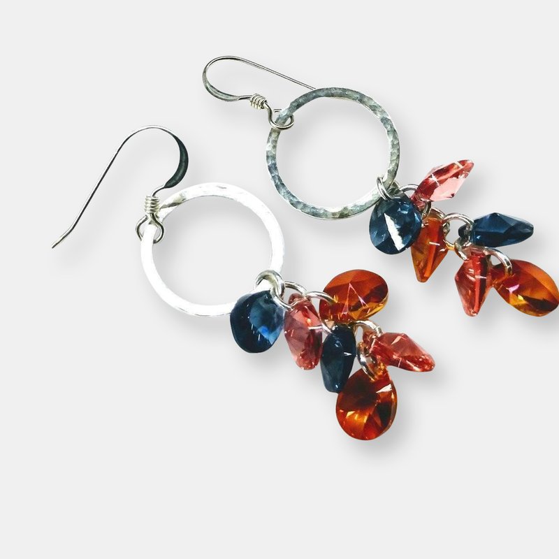Alexa Martha Designs Silver Circle Multi Color Crystal Drop Dangle Earrings In Blue