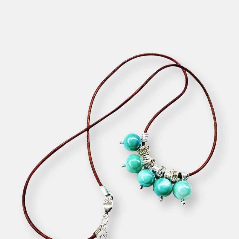 Alexa Martha Designs Silver Green Blue Shell Bead Charm Leather Necklace In Metallic