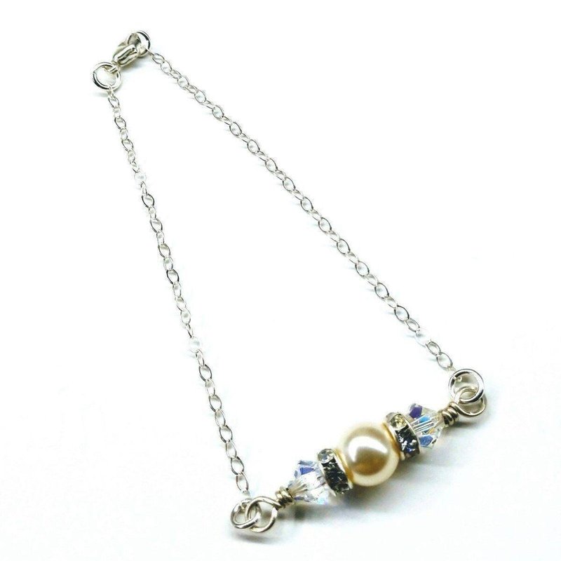 Alexa Martha Designs Silver Swarovski Crystal Pearl Bar Bridal Bracelet In Gold